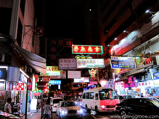 Pedestrian street in Mong Kok with locals and visitors walking
