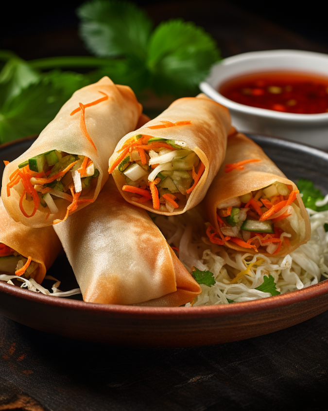 Vegetarian Thai spring rolls filled with vegetables and glass noodles