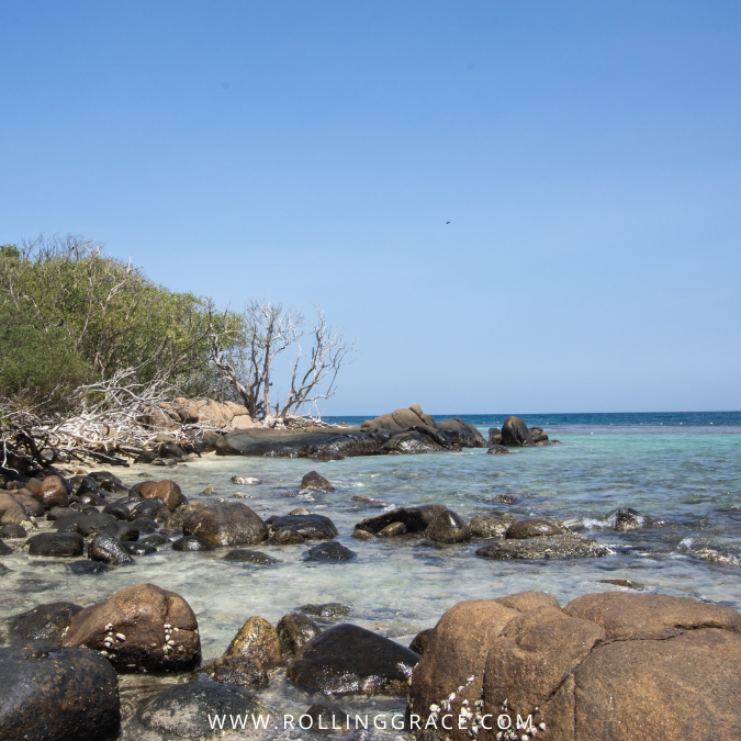 Clear shallow waters and coral reef at Pigeon Island National Park Trincomalee Sri Lanka