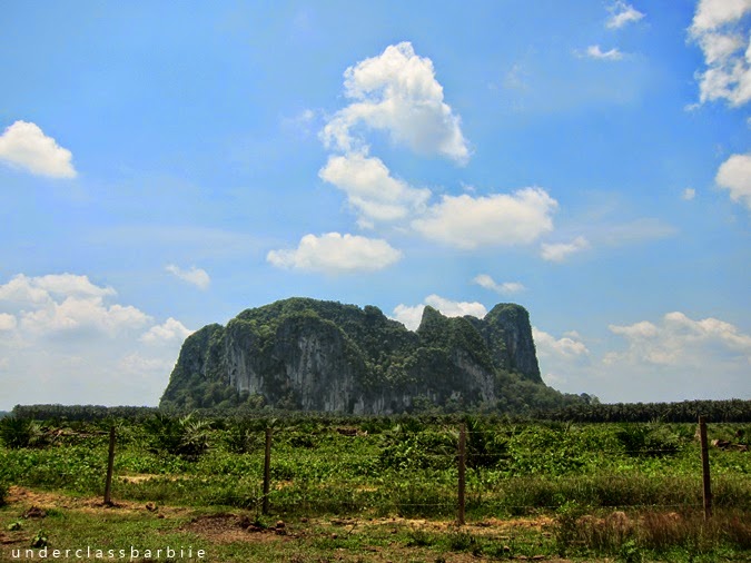 Exterior view of the limestone hill housing Gua Charas