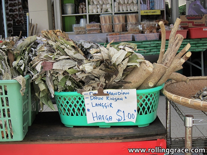 Dried leaves and jungle herbs for sale at Tamu Kianggeh market Brunei