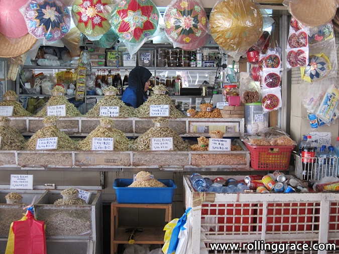 Packaged spices and dry goods on display at Tamu Kianggeh market Bandar Seri Begawan