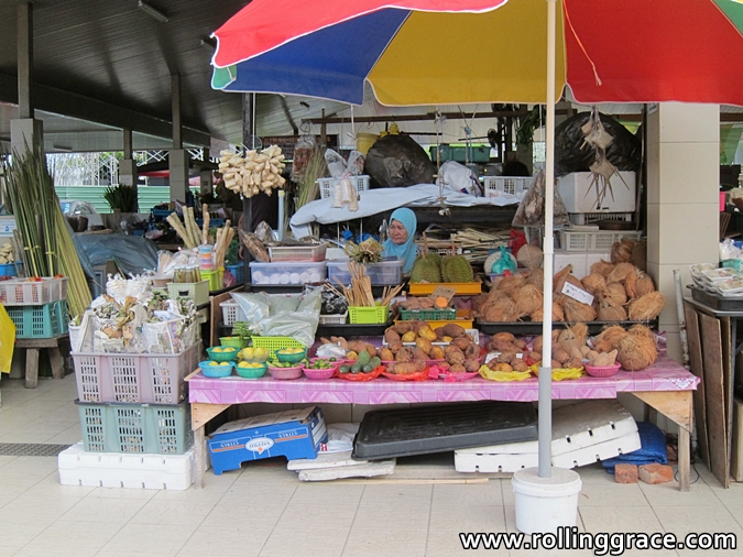 Fresh tropical fruits and vegetables at Tamu Kianggeh market Brunei