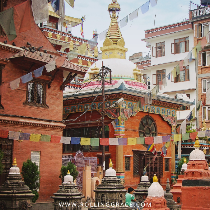 Top 10 Attractions in Kathmandu: A Cultural Journey in Nepal 9 Colourful street scene with stupas and prayer flags in Thamel Kathmandu Nepal