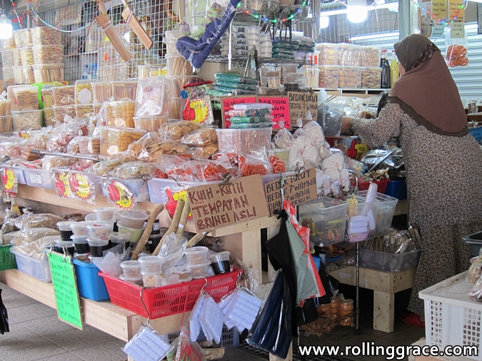 Vendor stalls selling local goods at Tamu Kianggeh market in Brunei
