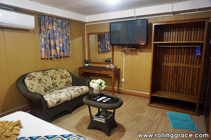 Standard room lounge area at Seaventures Dive Rig, Sabah, Malaysia