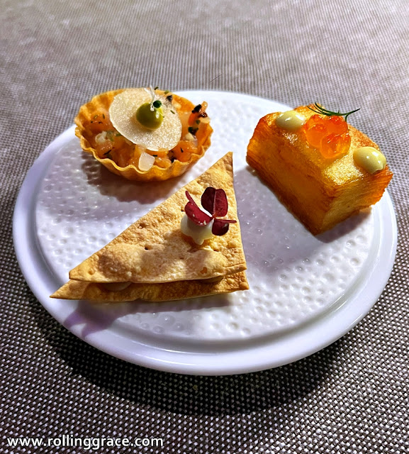 We Tried the 7-Course La Dégustation Menu at Sabayon EQ KL 3 Amuse bouche plated on white dish, La Dégustation menu at Sabayon, EQ Hotel Kuala Lumpur