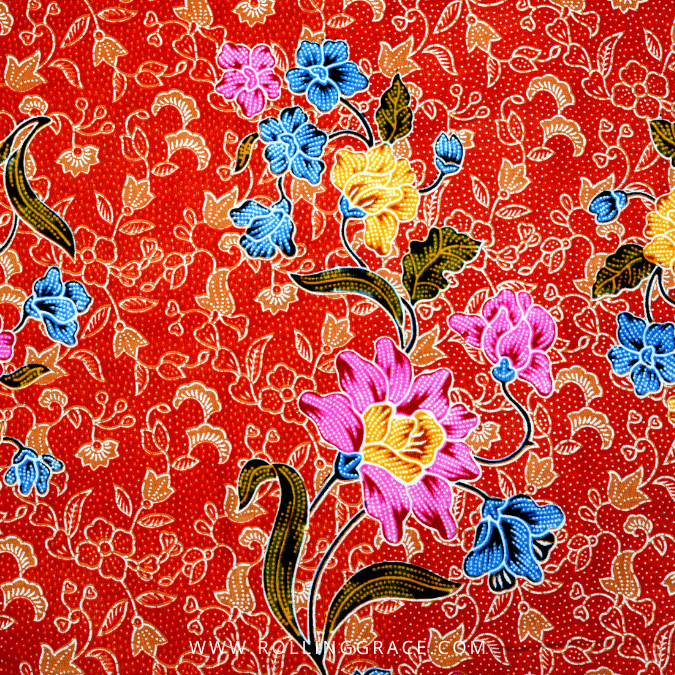 Malaysian batik design floral motif red fabric