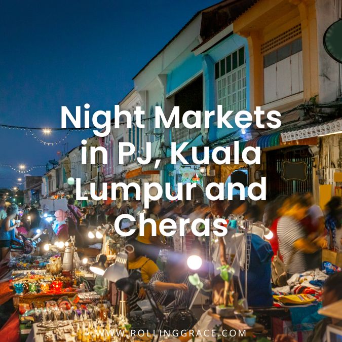 Crowded night market scene in Petaling Jaya, Kuala Lumpur and Cheras with food stalls and evening lights