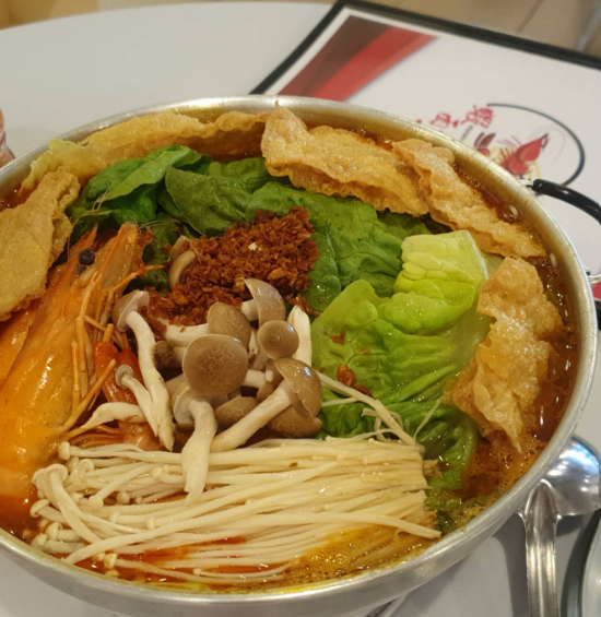 Bowl of Penang-style prawn noodles at Prawn Noodle King, Sunway Velocity Mall