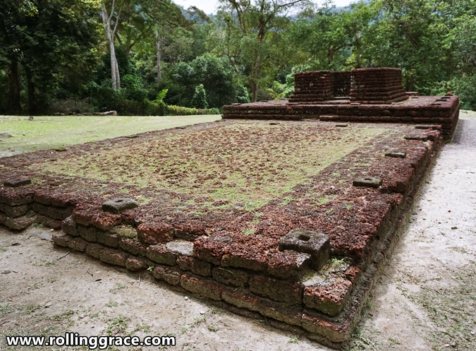 Rectangular brick platform remains at Sungai Batu archaeological ruins