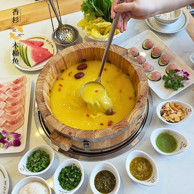 Wooden barrel fish steamboat at Xiangshan Fish Steamboat, Sunway Velocity Mall