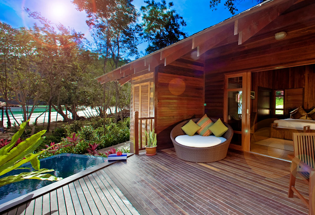 Private pool villa at Bunga Raya Island Resort overlooking rainforest and sea
