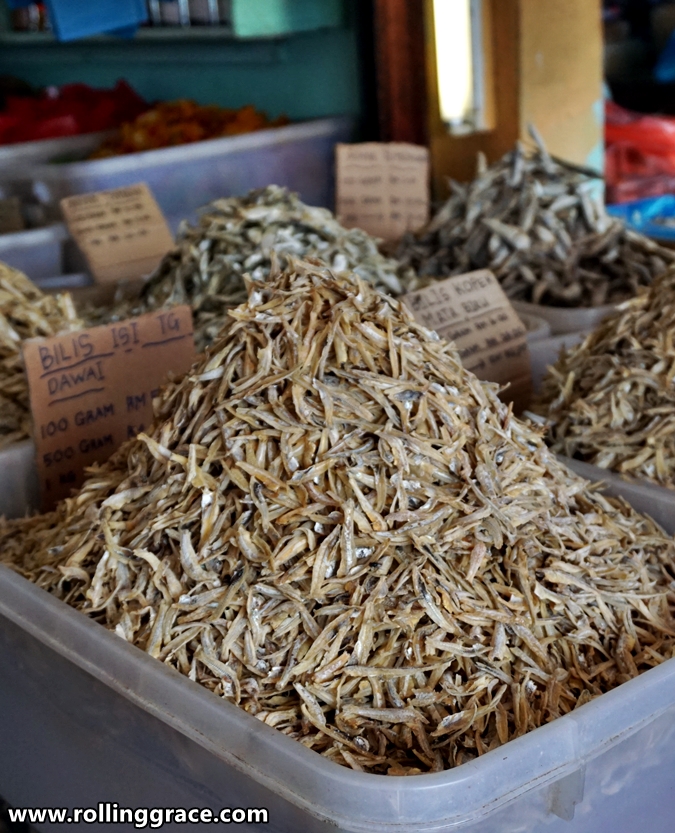 Fresh anchovies and dried fish sold at Tanjung Dawai market Kedah