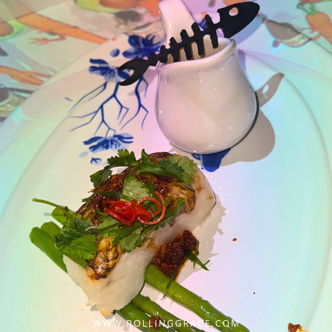Le Petit Chef Atlantic cod fish course with XO sauce at Grand Hyatt KL