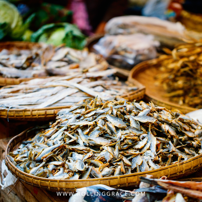 Lumut coastal town in Perak selling dried anchovies and seafood