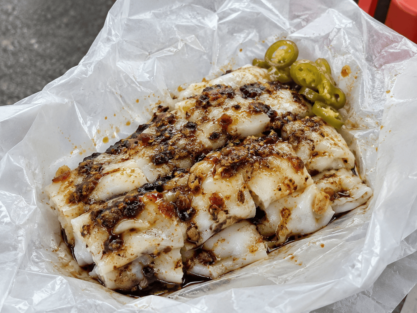 Liew Kee chee cheong fun filled with dried shrimp and jicama in Teluk Intan, featured in Rolling Grace best food in Teluk Intan guide