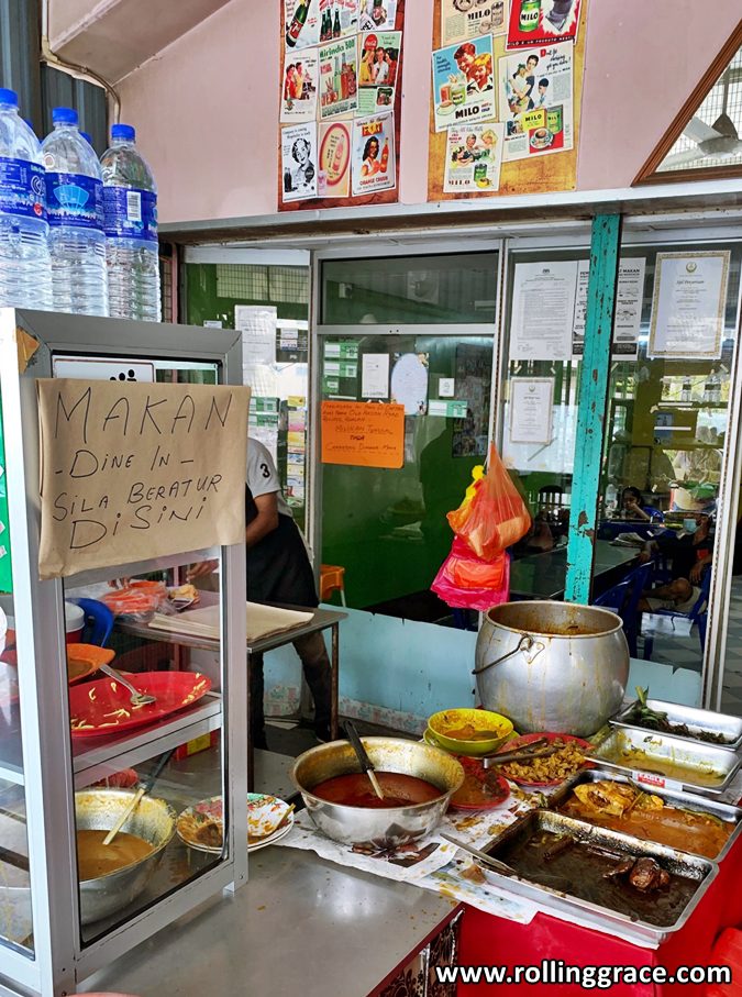 Nasi kandar takeaway counter at Old Anson Road Recipes in Teluk Intan, featured in Rolling Grace best food in Teluk Intan guide