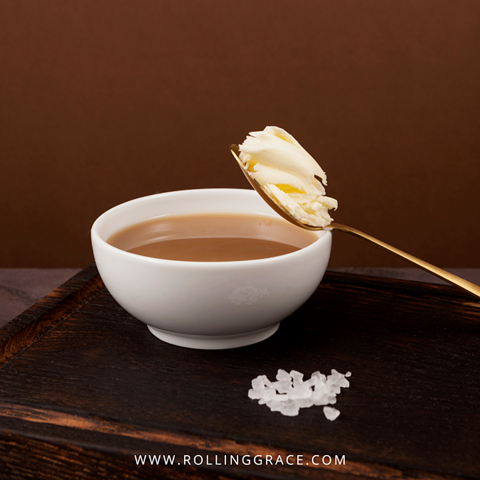 Traditional Tibetan yak butter tea served in a bowl