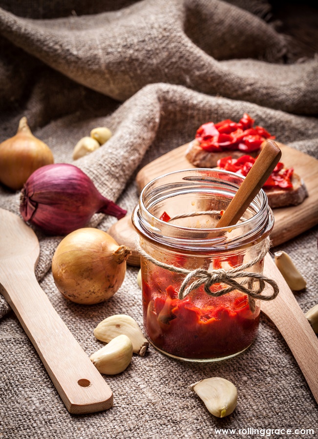 Ajvar roasted red pepper spread traditional Balkan food