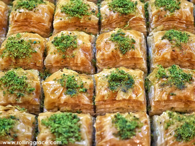 Baklava layered filo pastry with nuts traditional Balkan dessert