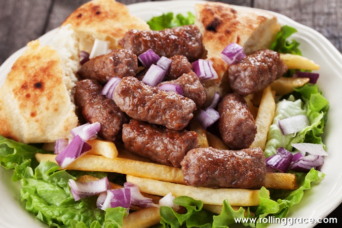 Cevapcici grilled minced meat sausages traditional Balkan food