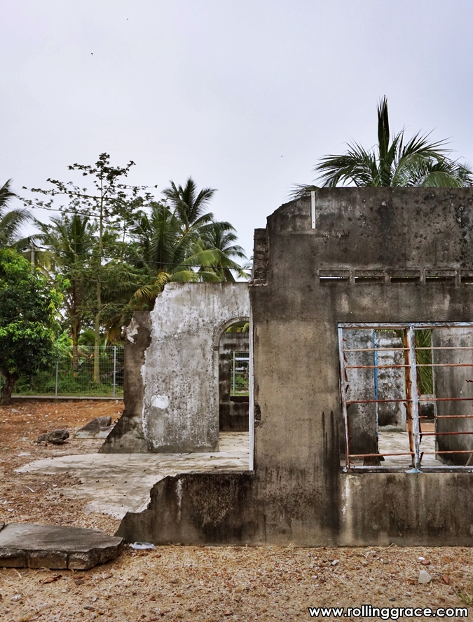 Fractured concrete walls at Kota Kuala Muda Tsunami Memorial