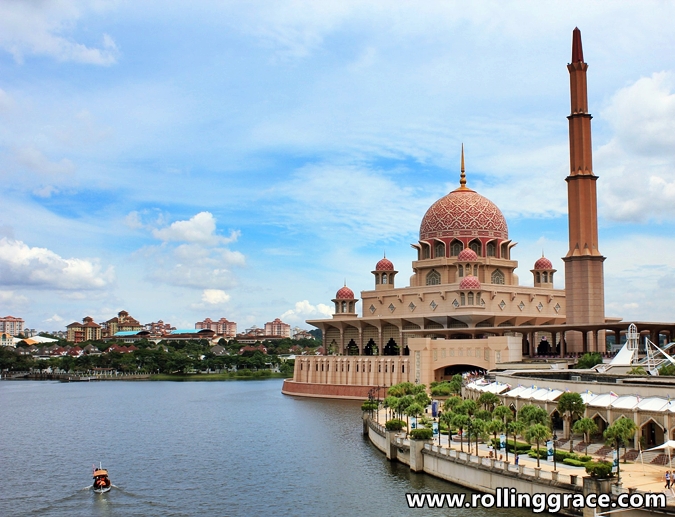 Putra Mosque Putrajaya beside Putrajaya Lake with minaret