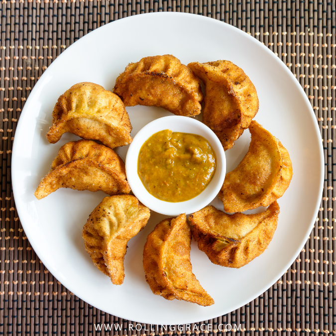 Crispy fried momo dumplings with dipping sauce at Kathmandu Restaurant KL