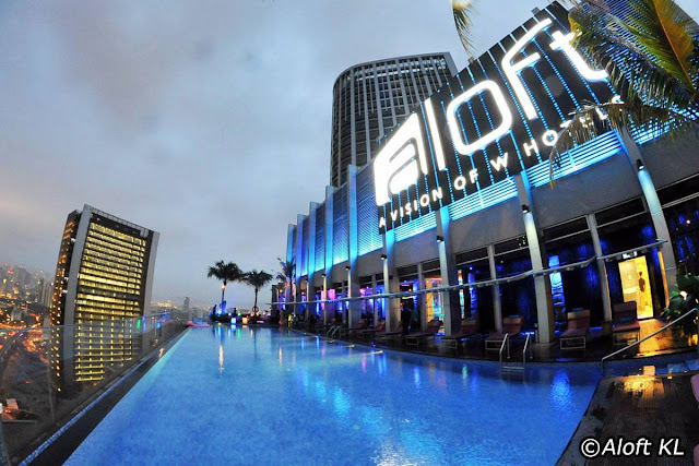 Mai Bar rooftop pool bar at Aloft Kuala Lumpur Sentral skyline view