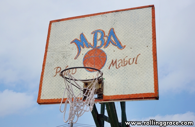 Basketball hoop with ABA signage at Kampung Mabul village, Pulau Mabul, Sabah