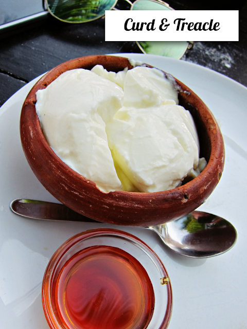 Buffalo milk curd in a clay pot with palm treacle, traditional Sri Lankan dessert