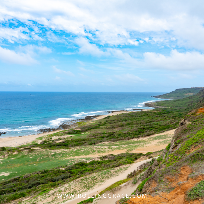 Coastal cliffs and sandy landscape at Fengchuisha Wind Blow Sand, Southern Taiwan