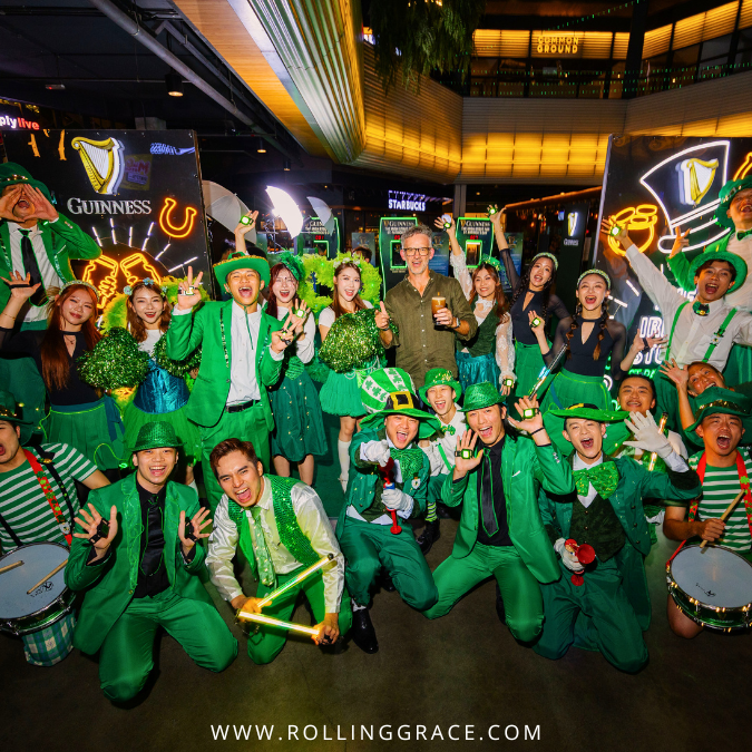 Group of guests dressed in green at the Guinness St. Patrick's launch event in Malaysia