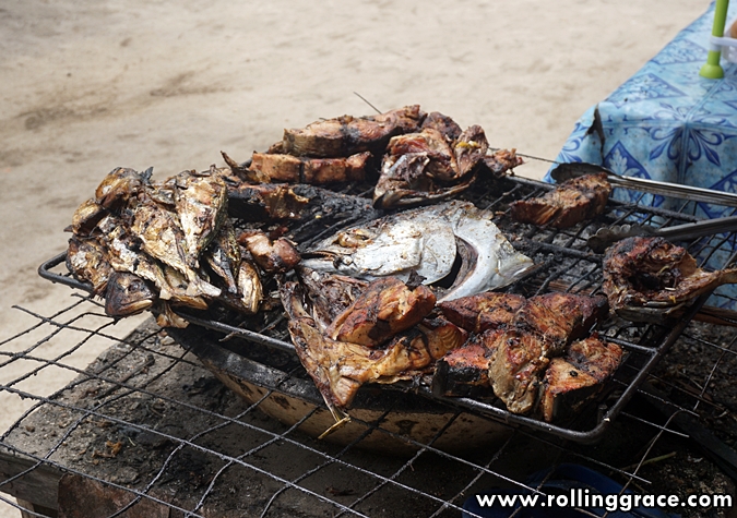 Seafood being grilled at a street stall in Kampung Mabul village, Pulau Mabul, Sabah