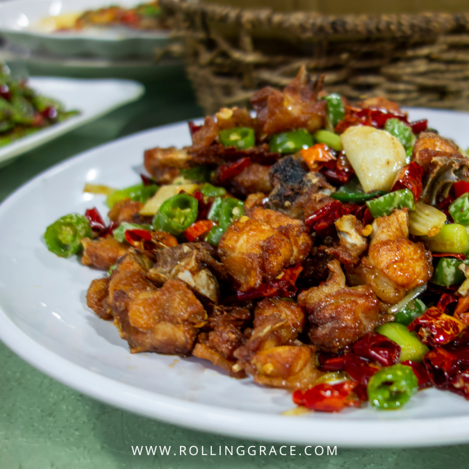 La Zi Ji Sichuan mala chicken stir-fried with dried chillies, garlic and Sichuan peppercorns in Chengdu
