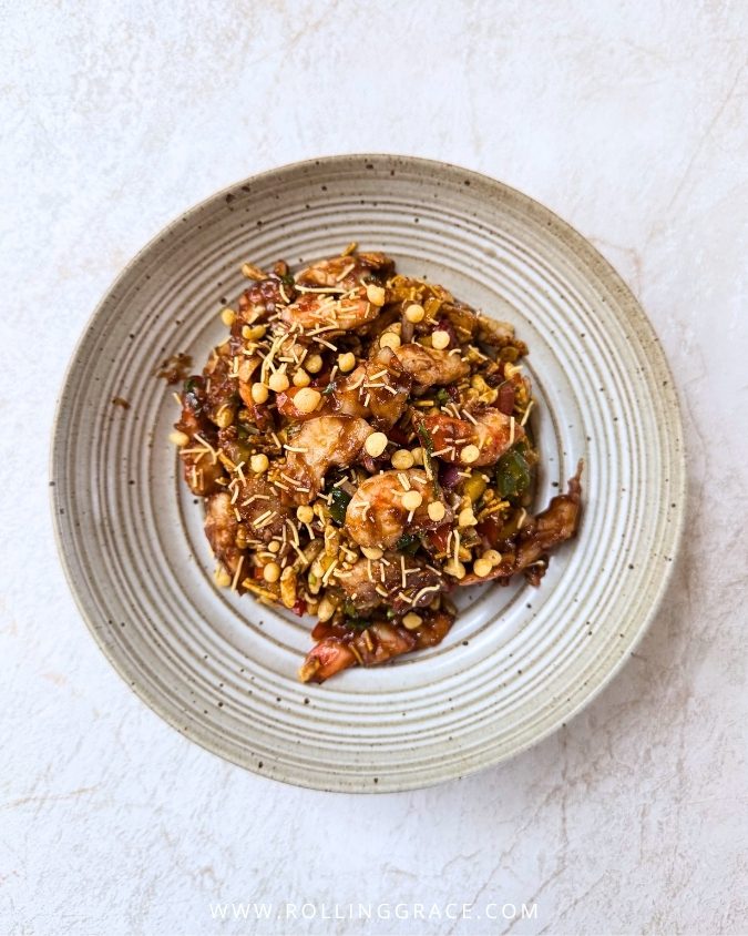 Bhel puri with marinated prawns and teriyaki tamarind glaze at Le Mirch Avenue K KL