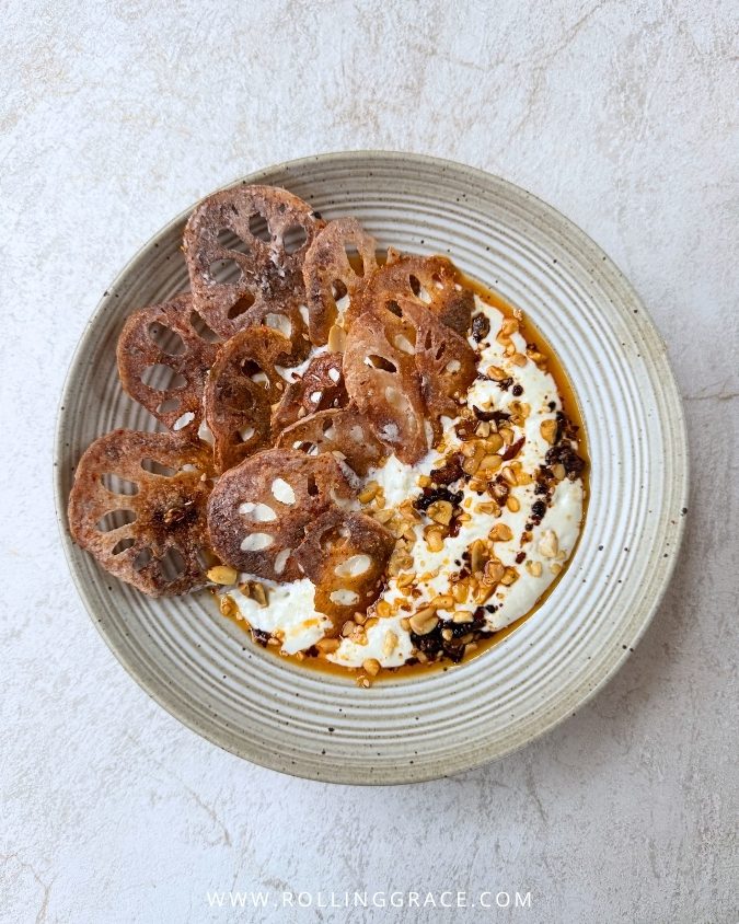 Crispy Thai lotus stem chaat with wasabi yoghurt foam at Le Mirch Avenue K KL
