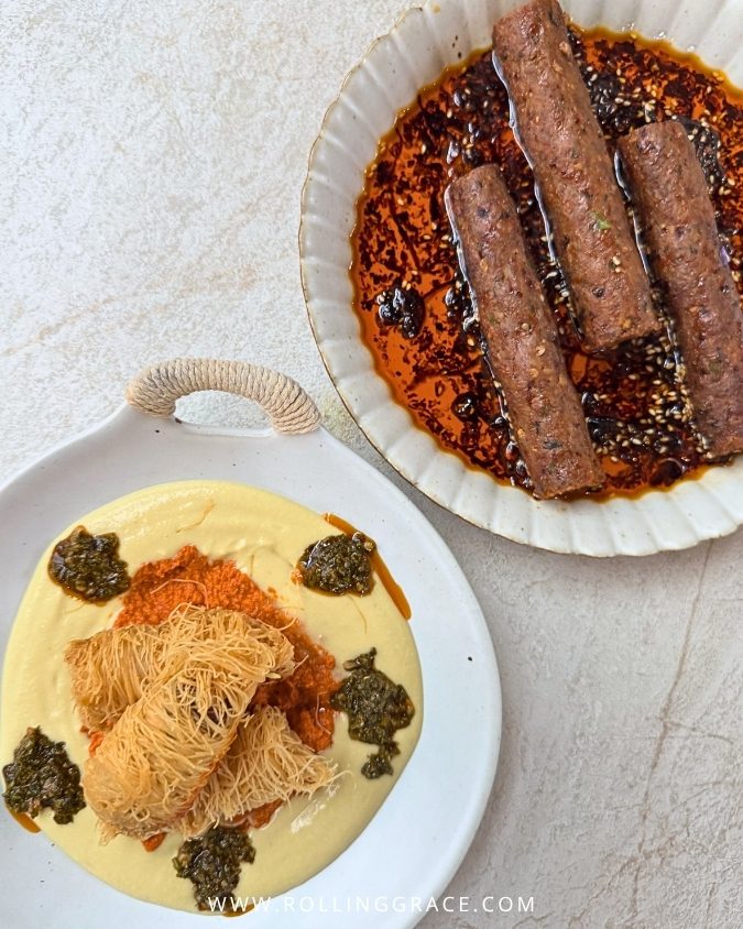 Kataifi wrapped cheese shawarma with hummus and chimichurri at Le Mirch Avenue K Kuala Lumpur