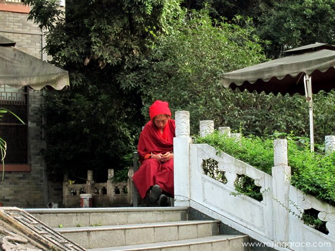 Tree-lined street leading into the Tibetan Quarter in Wuhou District, Chengdu