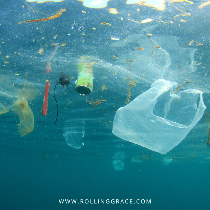 Plastic bags and waste suspended underwater in Thailand's seas, marine plastic pollution