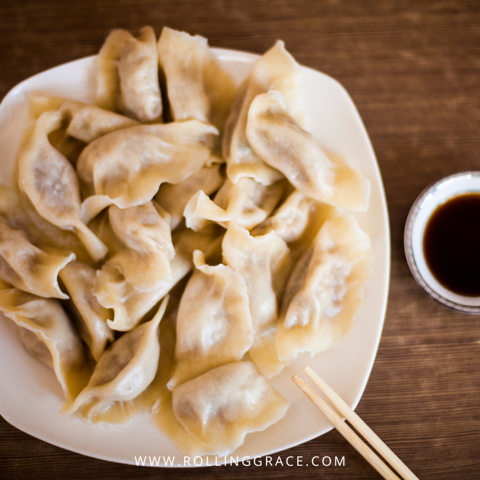 Sichuan dumplings or Chao Shou served with dipping sauce in Chengdu, Sichuan