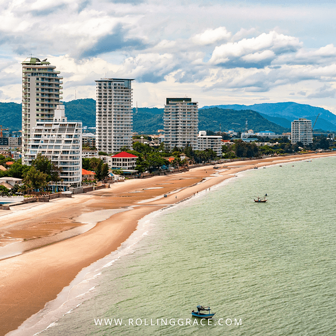Aerial view of Hua Hin Beach stretching over 5 kilometres along the Gulf of Thailand