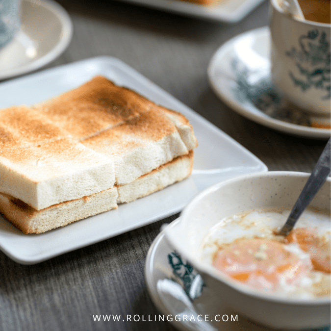 Kaya butter toast and half boiled egg breakfast at Kedai Kopi White House Kota Bharu Kelantan