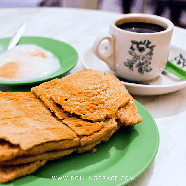 7 Best Restaurants in Fraser's Hill, Pahang 6 Hailam coffee and toast on green plate at Kedai Makan Kheng Yuen Lee Fraser's Hill Pahang