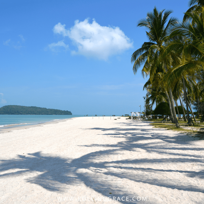 White sand and clear turquoise water at Tanjung Rhu Beach on the northern tip of Langkawi, one of Malaysia's prettiest beaches