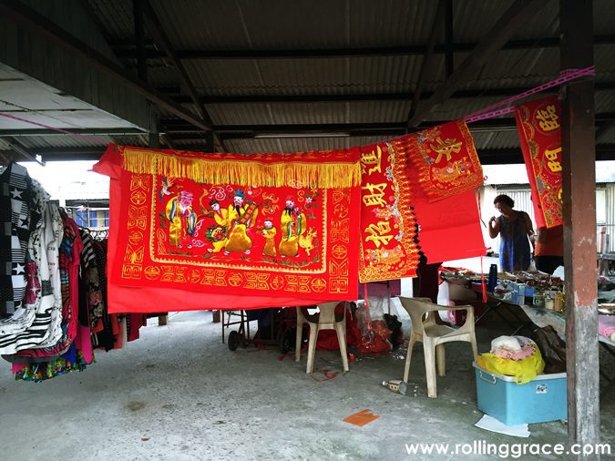 Red Chinese New Year decorations and banners displayed outside a home at Bagan Hailam, Port Klang, Selangor.