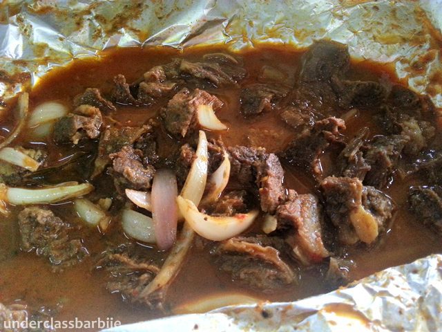 7 Delicious Dishes at Broga Recreational Fishing Park 8 Dry chilli mutton served open in foil at Broga Recreational Fishing Park, Lenggeng.