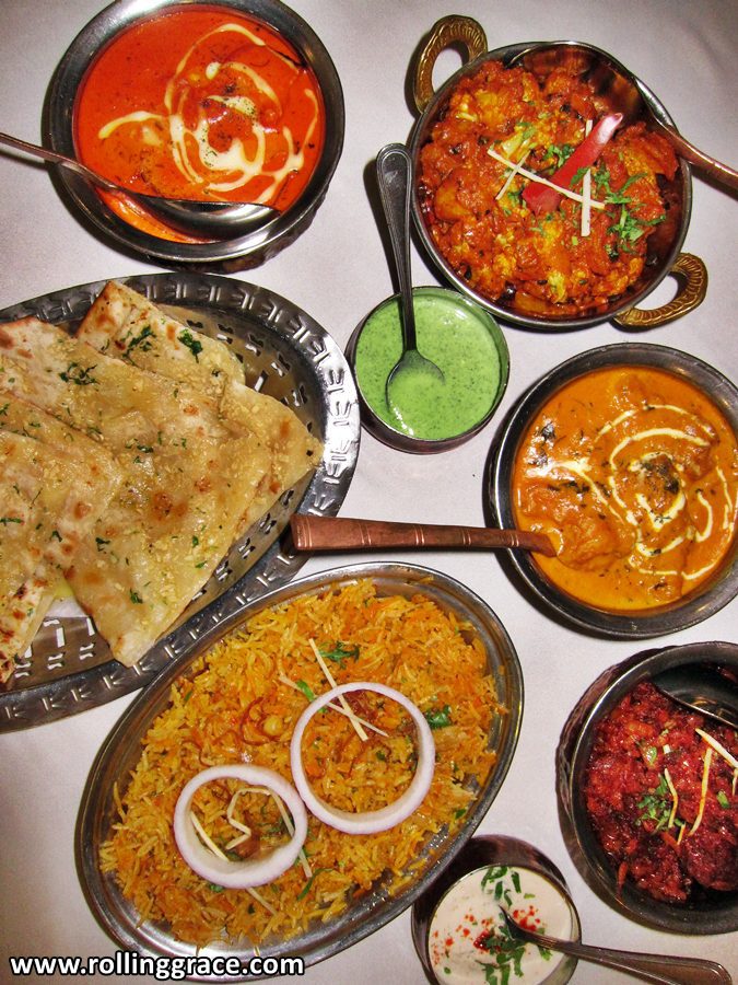 Full spread of North Indian dishes including biryani, curry and naan served at Tandoor Grill Ipoh, Greentown, Perak.