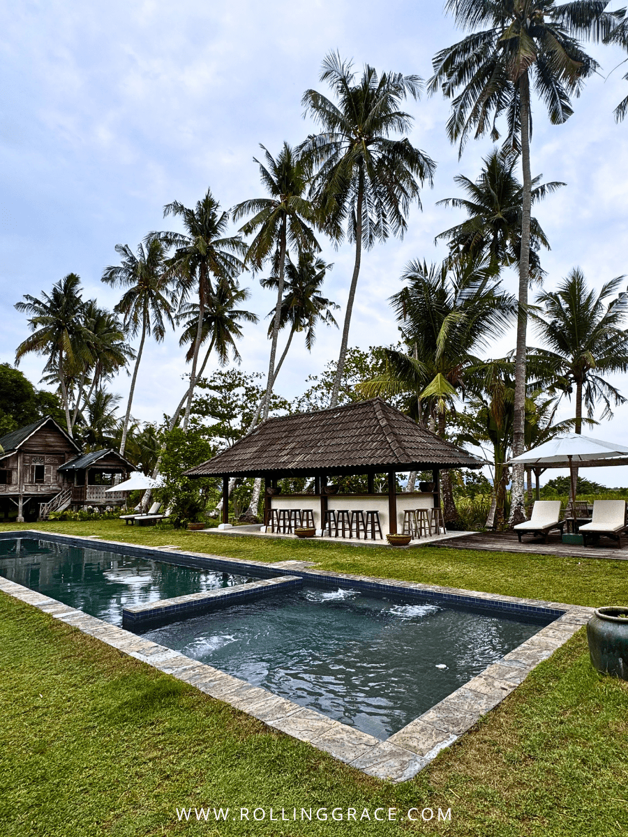 Restored antique kampung villa with private pool and tropical garden at Bon Ton Resort, Langkawi, Malaysia